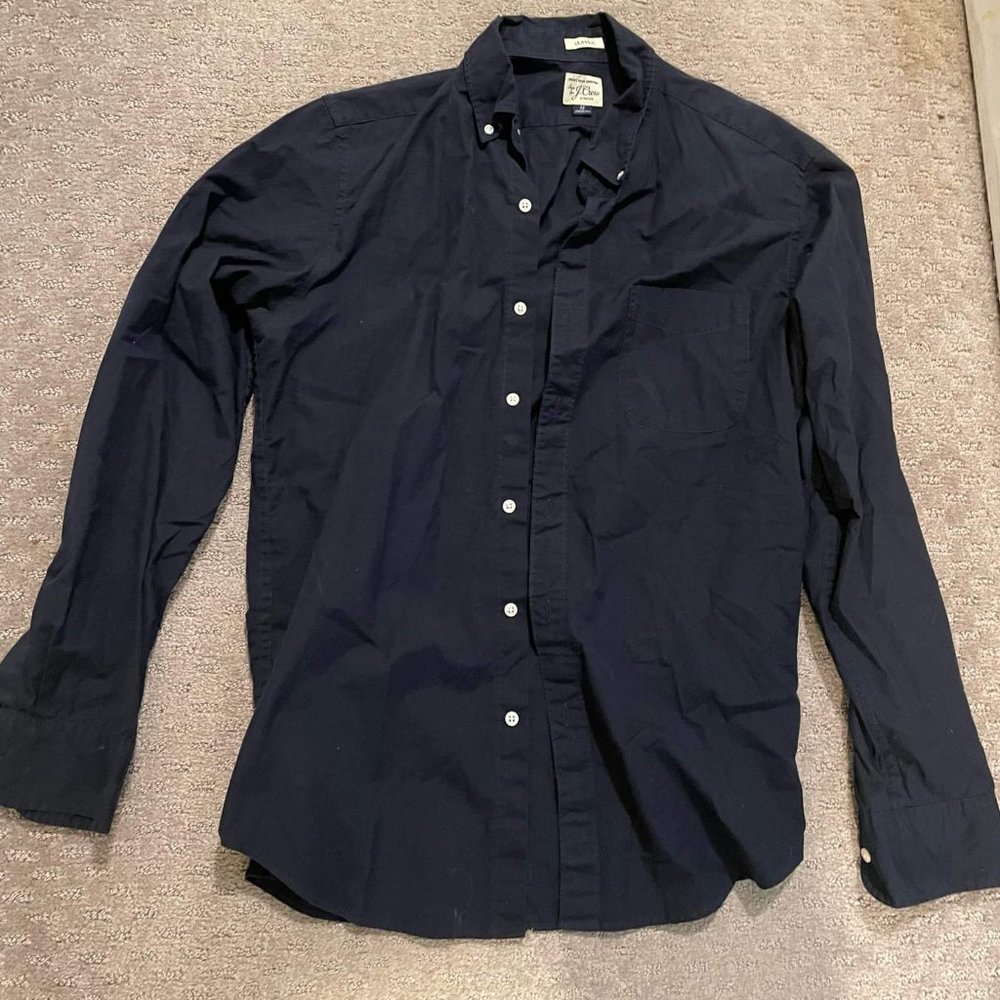 J Crew Men's Dress Shirt Navy Blue M